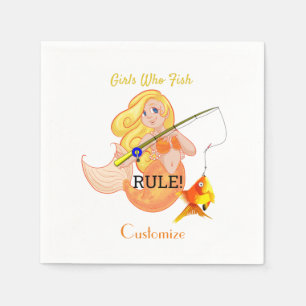 Funny Fishing Mermaid Girl Thunder_Cove Napkin