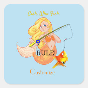 Funny Fishing Mermaid Girl Thunder_Cove     Square Sticker