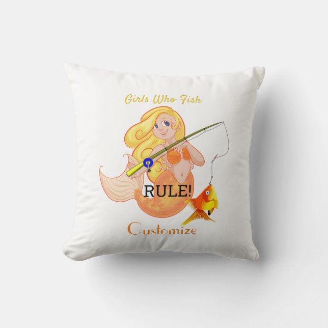 Funny Fishing Mermaid Girl Thunder_Cove   Throw Pillow (Front)