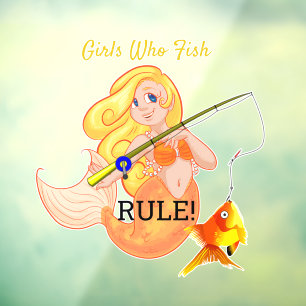 Funny Fishing Mermaid Girl Thunder_Cove  Window Cling