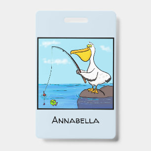 Funny fishing pelican cartoon badge