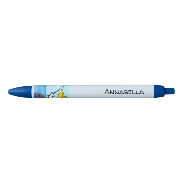 Funny fishing pelican cartoon black ink pen (Front)