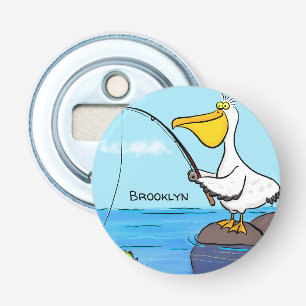 Funny fishing pelican cartoon bottle opener
