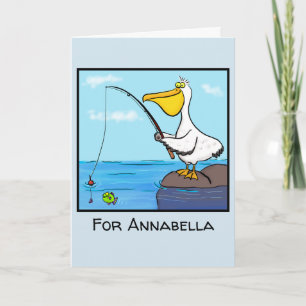 Funny fishing pelican cartoon card