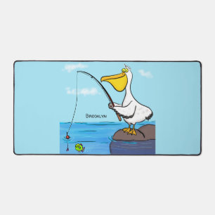 Funny fishing pelican cartoon desk mat