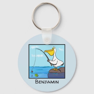 Funny fishing pelican cartoon keychain