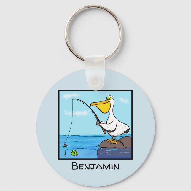 Funny fishing pelican cartoon keychain (Front)
