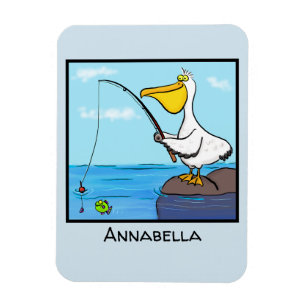 Funny fishing pelican cartoon magnet