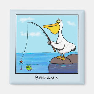 Funny fishing pelican cartoon magnet