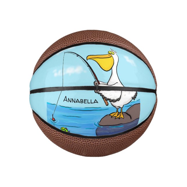 Funny fishing pelican cartoon mini basketball (Front)