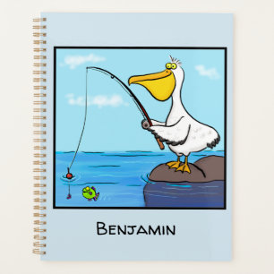 Funny fishing pelican cartoon planner