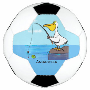 Funny fishing pelican cartoon soccer ball