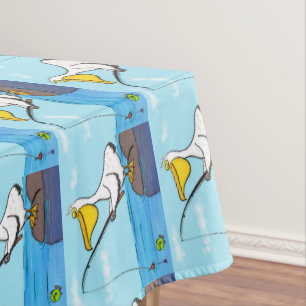 Funny fishing pelican cartoon tablecloth