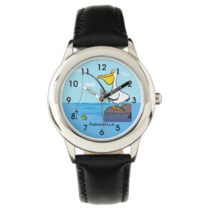 Funny fishing pelican cartoon watch