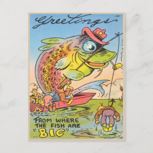 Funny Fishing Postcard Fisherman Fish Cartoon