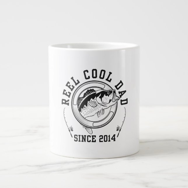 Funny Fishing Quote Reel Cool Dad Since 2014 Large Coffee Mug (Front)
