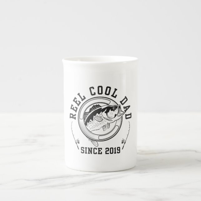Funny Fishing Quote Reel Cool Dad Since 2019 Bone China Mug (Front)