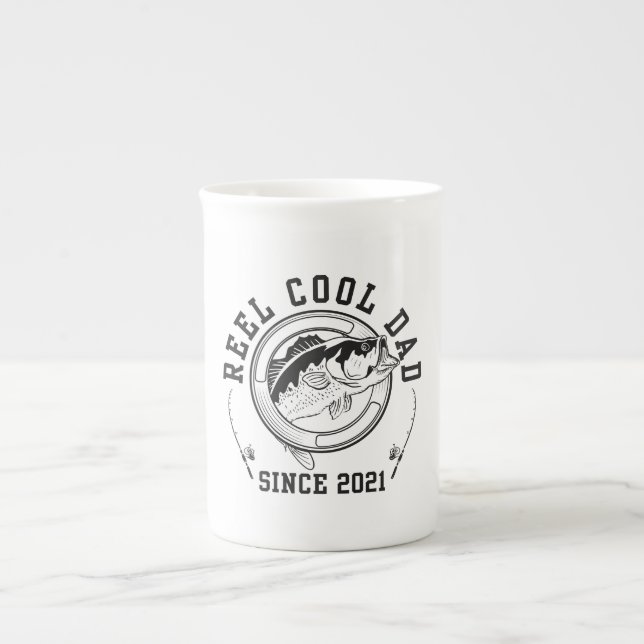 Funny Fishing Quote Reel Cool Dad Since 2021 Bone China Mug (Front)