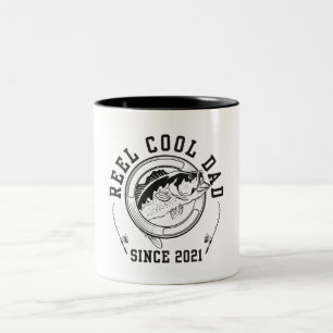Funny Fishing Quote Reel Cool Dad Since 2021 Two-Tone Coffee Mug