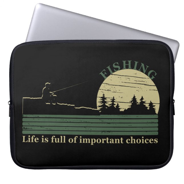 funny fishing quotes vintage laptop sleeve (Front)