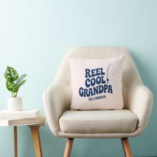 Funny Fishing Reel Cool grandpa Fathers day gift  Throw Pillow