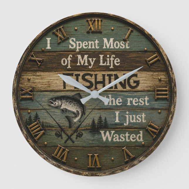 Funny Fishing Rustic Fisherman Cabin  Large Clock (Front)