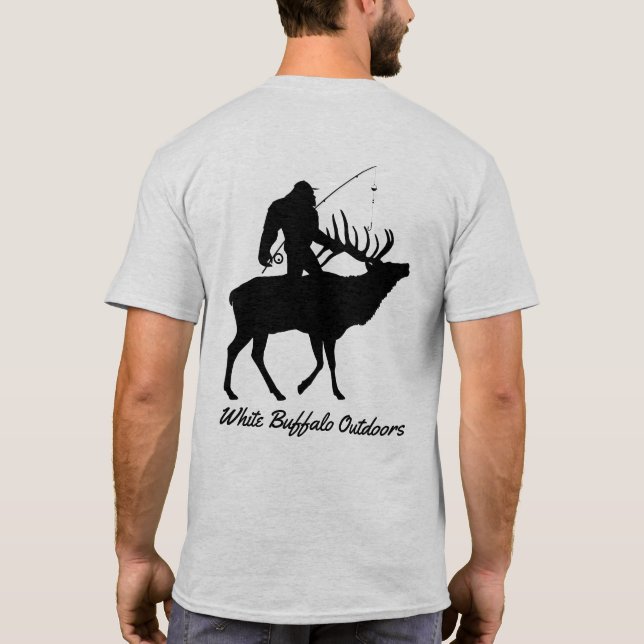 Funny Fishing Shirt with Sasquatch Riding Elk (Back)