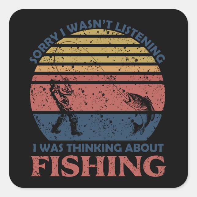 Funny fishing square sticker (Front)