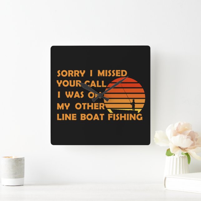 Funny fishing square wall clock (Home)