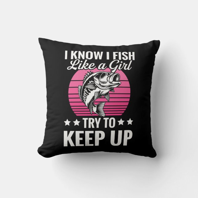 Funny Fishing Themed Throw Pillow (Front)