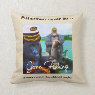 Funny Fishing Throw Pillow with caption