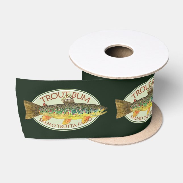 Funny Fishing TROUT BUM Satin Ribbon (Spool)