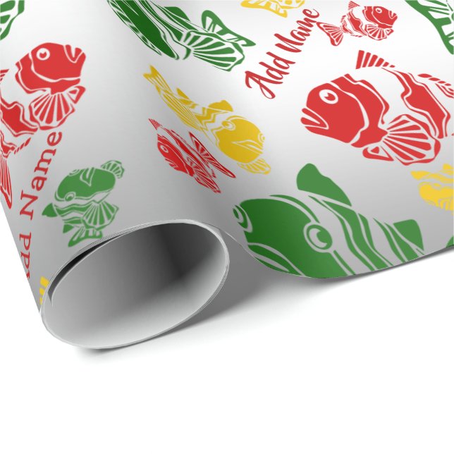 Funny  Fishmas Stencil Add Name and Message Wrapping Paper (Roll Corner)