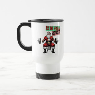 Funny Fitness Christmas Bicep Curls Barbell Santa Travel Mug