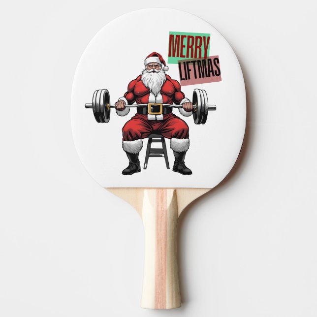 Funny Fitness Christmas Liftmas Barbell Santa Ping Pong Paddle (Front)