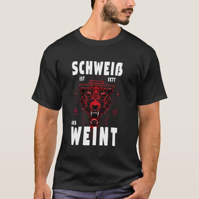 Funny Fitness Crying Fat Red Wolf Workout T-Shirt (Front)