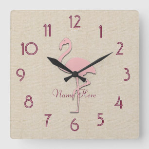 Funny Flamant rose rose Ajouter un nom Horloge mur