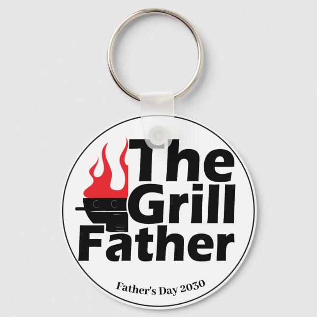 Funny Flames Father's Day Year Grillfather   Keychain (Front)