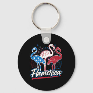 Funny Flamingo 4th Of July Patriotic American Flag Keychain