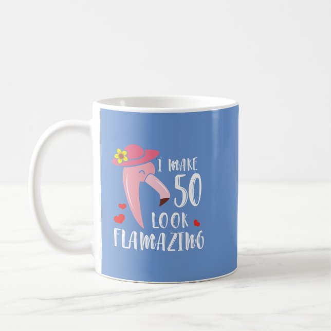 Funny Flamingo 50th Birthday for 50 Years Old Mom Coffee Mug (Left)