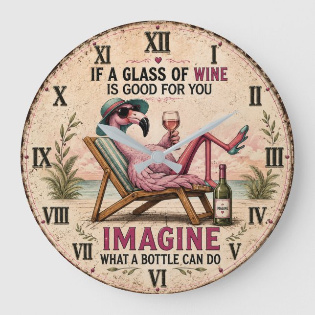 Funny Flamingo Beach Large Clock (Front)