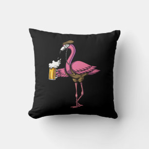 Funny Flamingo Bird Drinking Beer Party Throw Pillow