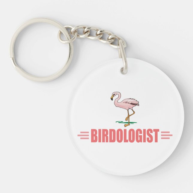 Funny Flamingo Bird Watching Keychain (Front)