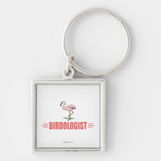 Funny Flamingo Bird Watching Keychain (Front)