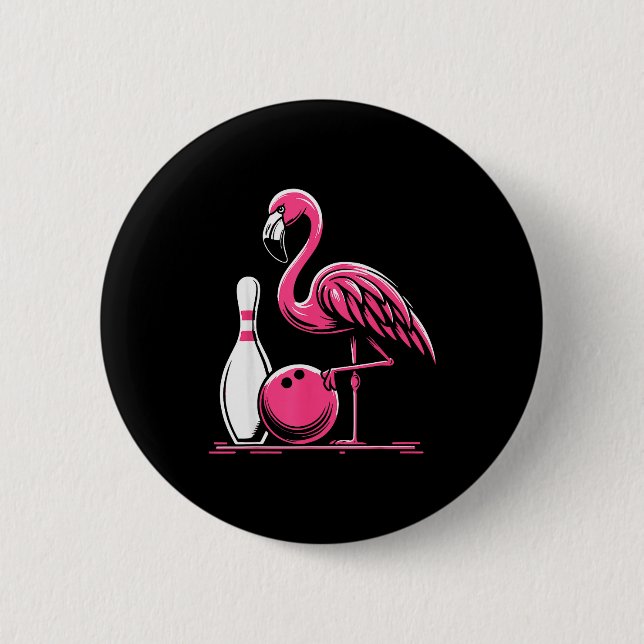Funny Flamingo Bowling N Bowl Bowler  2 Inch Round Button (Front)