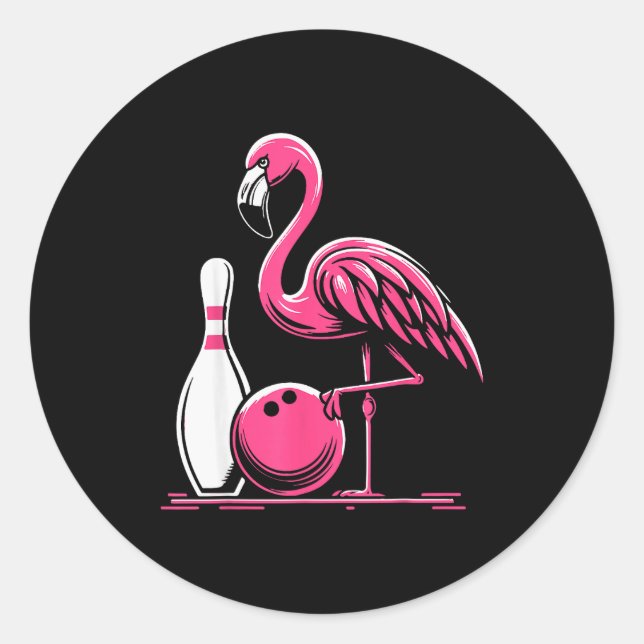 Funny Flamingo Bowling N Bowl Bowler  Classic Round Sticker (Front)
