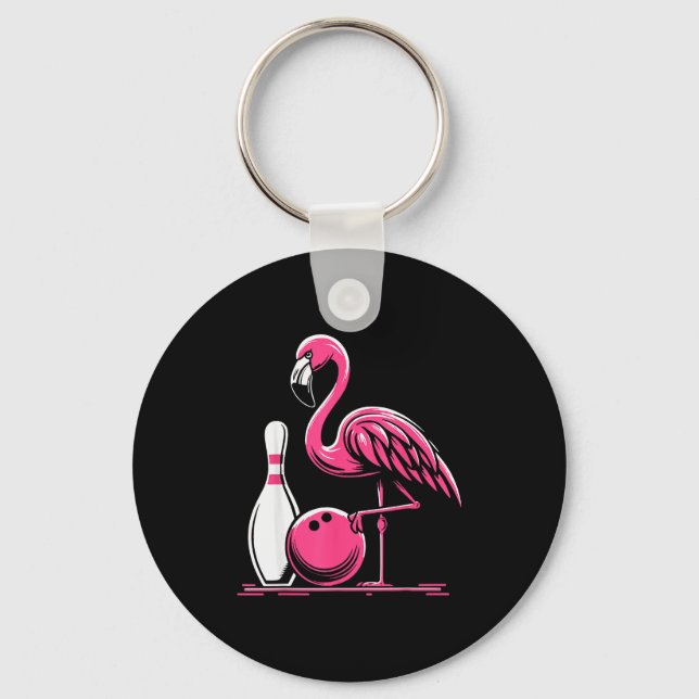 Funny Flamingo Bowling N Bowl Bowler  Keychain (Front)