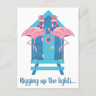 Funny Flamingo Christmas Lights Beach Hut Postcard