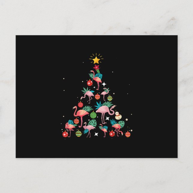 Funny Flamingo Christmas Tree Invitation Postcard (Front)