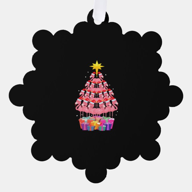 Funny Flamingo Christmas Tree Ornament Card (Front)